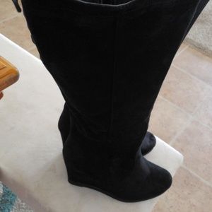 Like New Faux Suede Wide Calf & Foot Wedge Boots